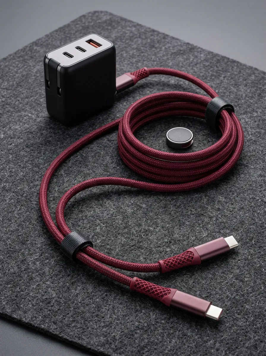 Burgundy Braided USB-C Charger and Cable Set