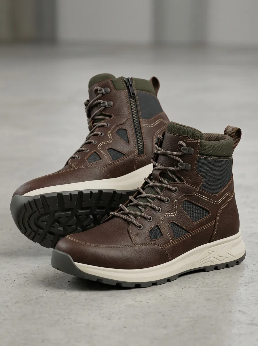 Unisex Outdoor Hiking Leather Zippered Work Boots