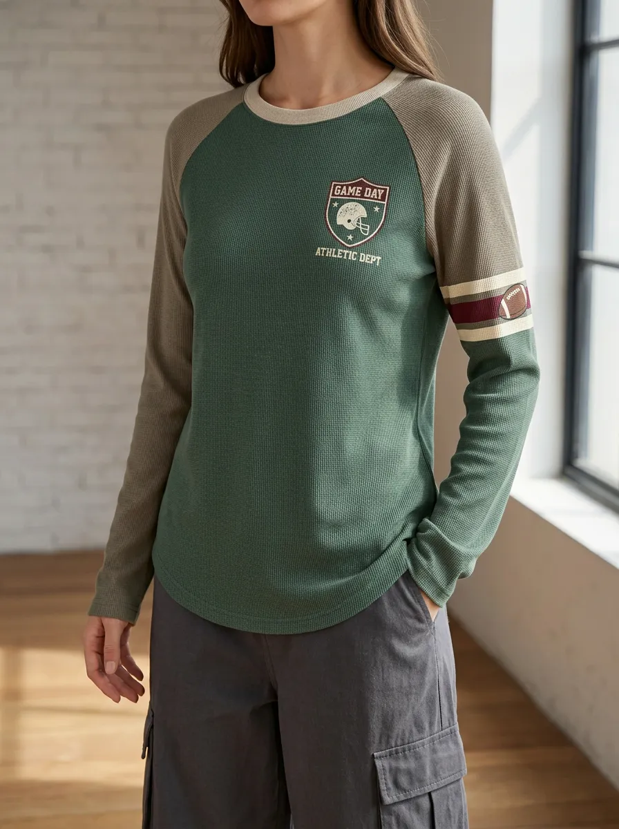 Women's Football-Themed Raglan Long Sleeve T-Shirt