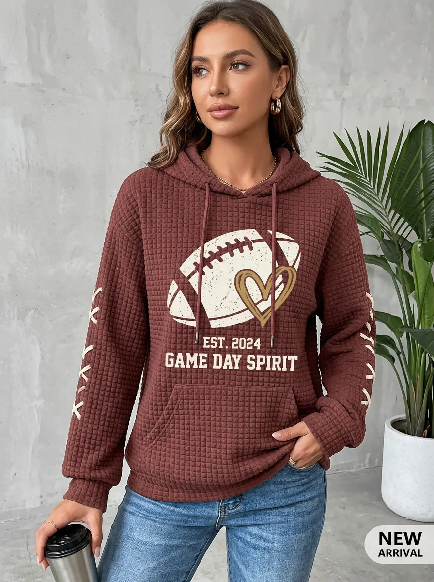 Women's Wilderness Inspired Gridiron Heart Ball Love Graphic Hoodie