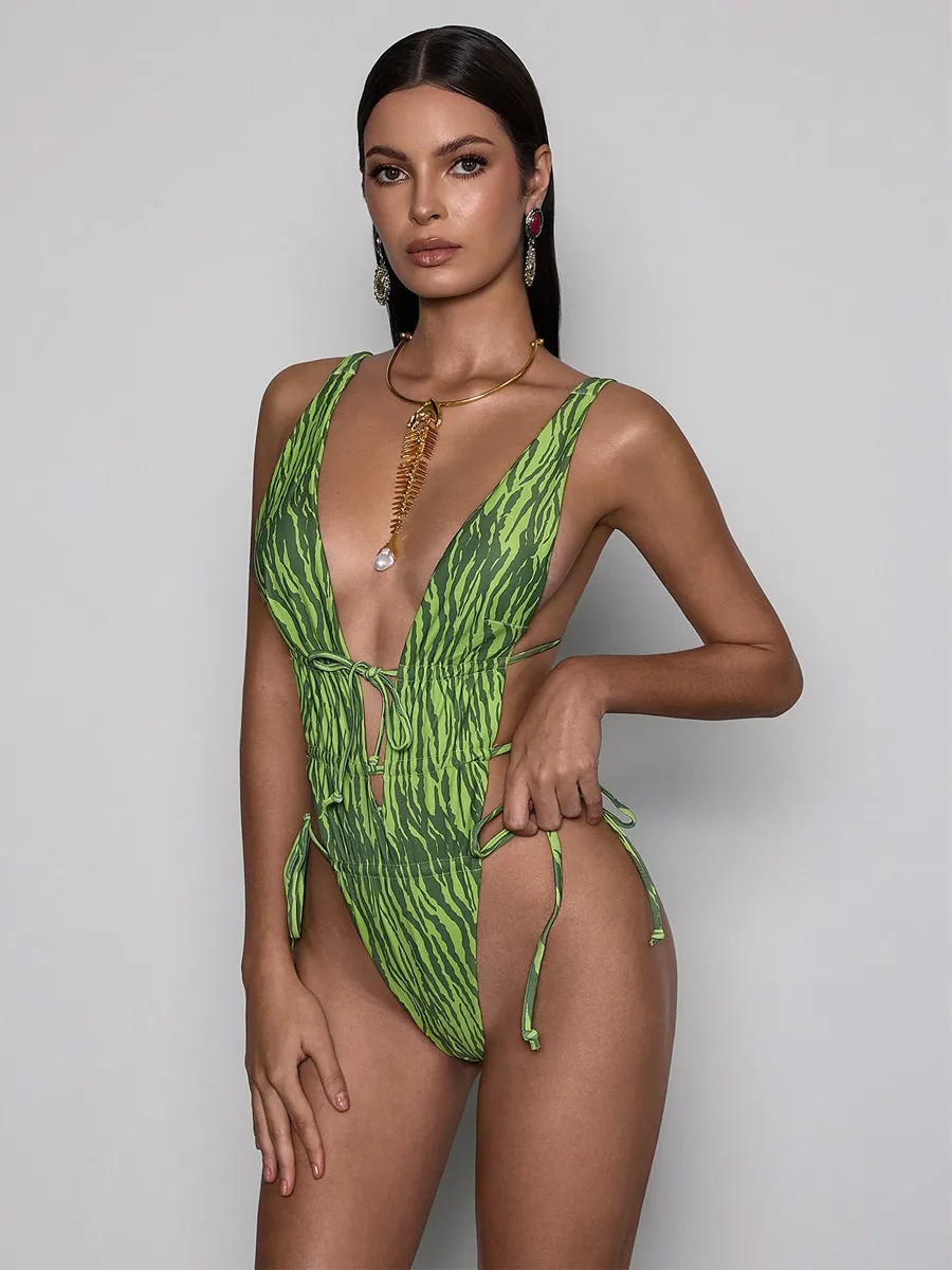 Octavia Plunge Neck Watermelon Bodysuit