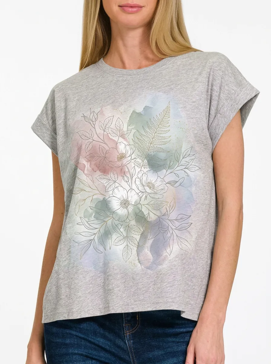 Women's Botanical Nature Lover Watercolor Floral Printed T-shirt