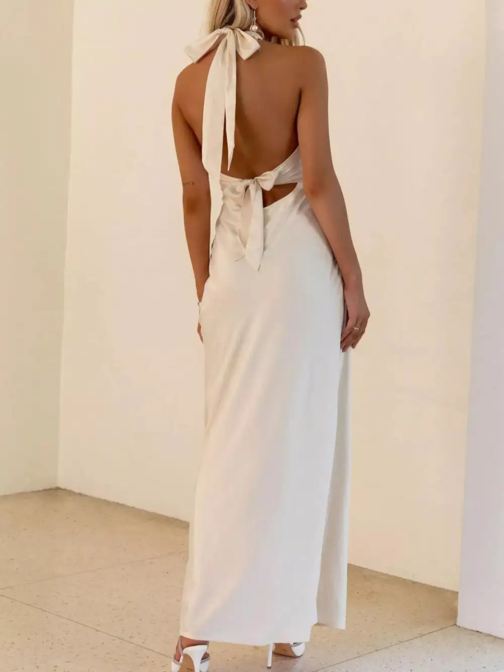 Halter Sleeveless Cotton Maxi Dress