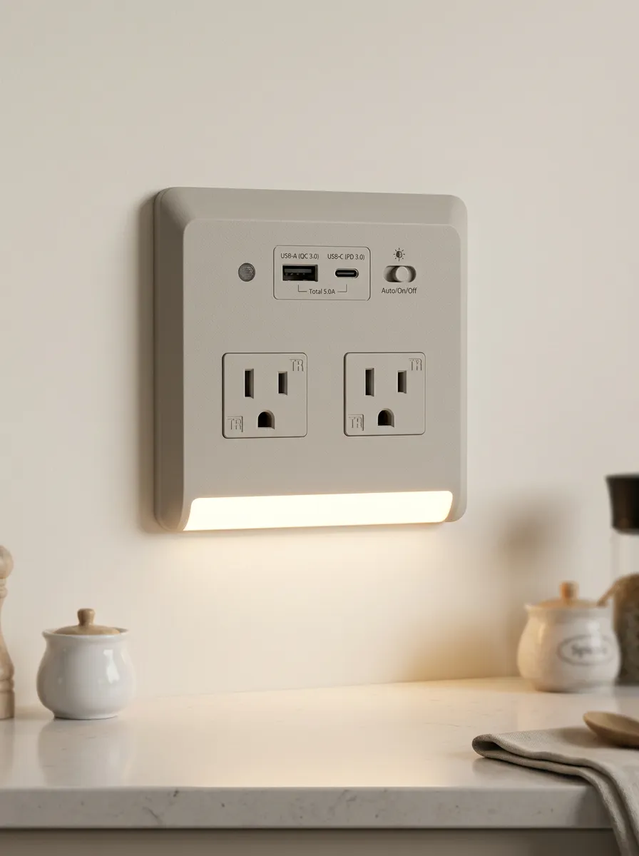 USB-C Dual Port Minimalist Printed LED Outlet Cover