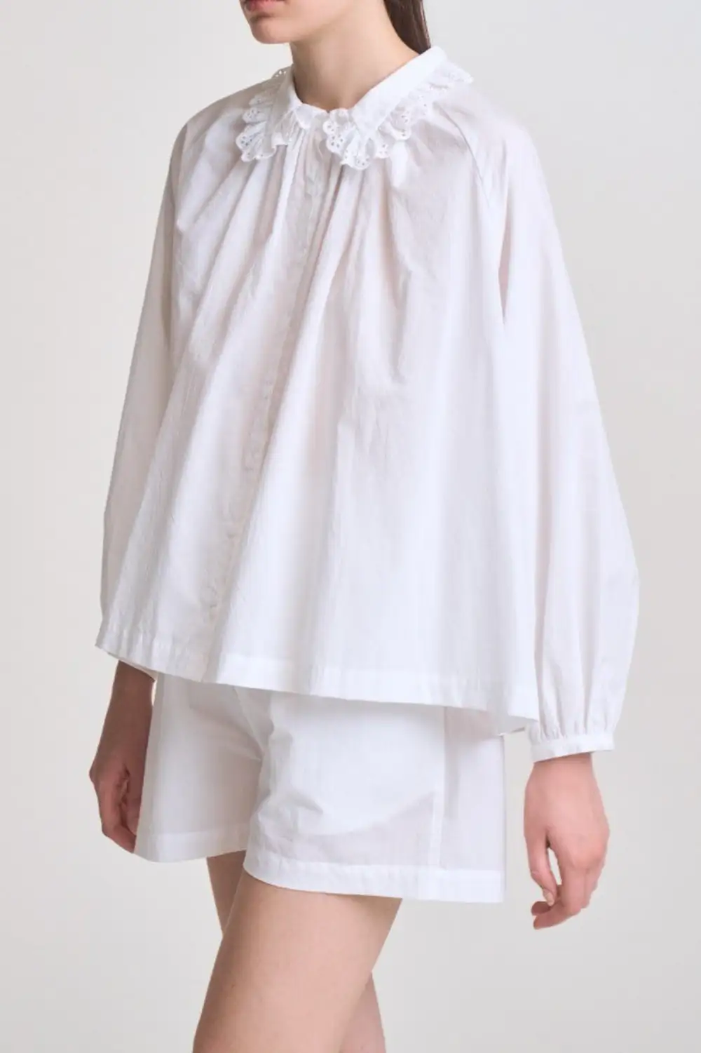 Lace Eyelet Button Front Collared Shirt