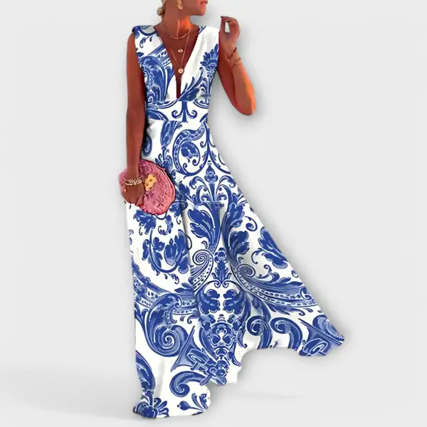 Sleeveless Printed Flowing Casual Dress