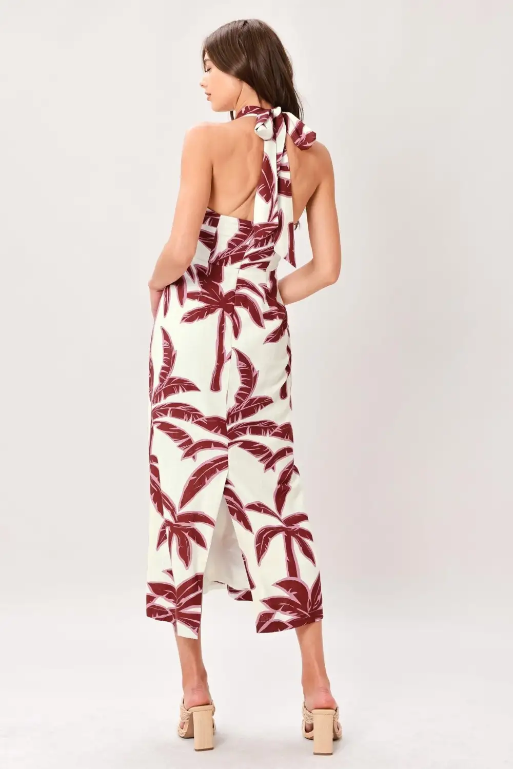 Halter Linen-Blend Printed Midi Dress