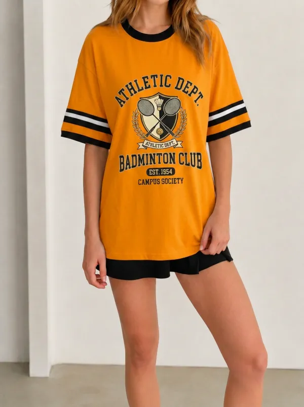 Women's Badminton Lover Athletic Dept Shield Printed T-shirt