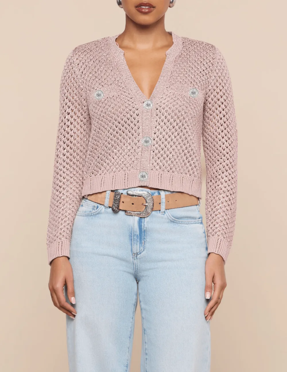Cotton Polyester-Blend Button-Front Cropped Cardigan