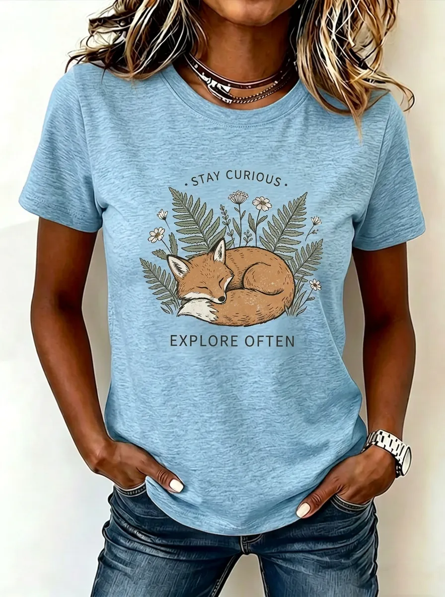 Nature Lover Sleeping Fox Fern Floral T-Shirt