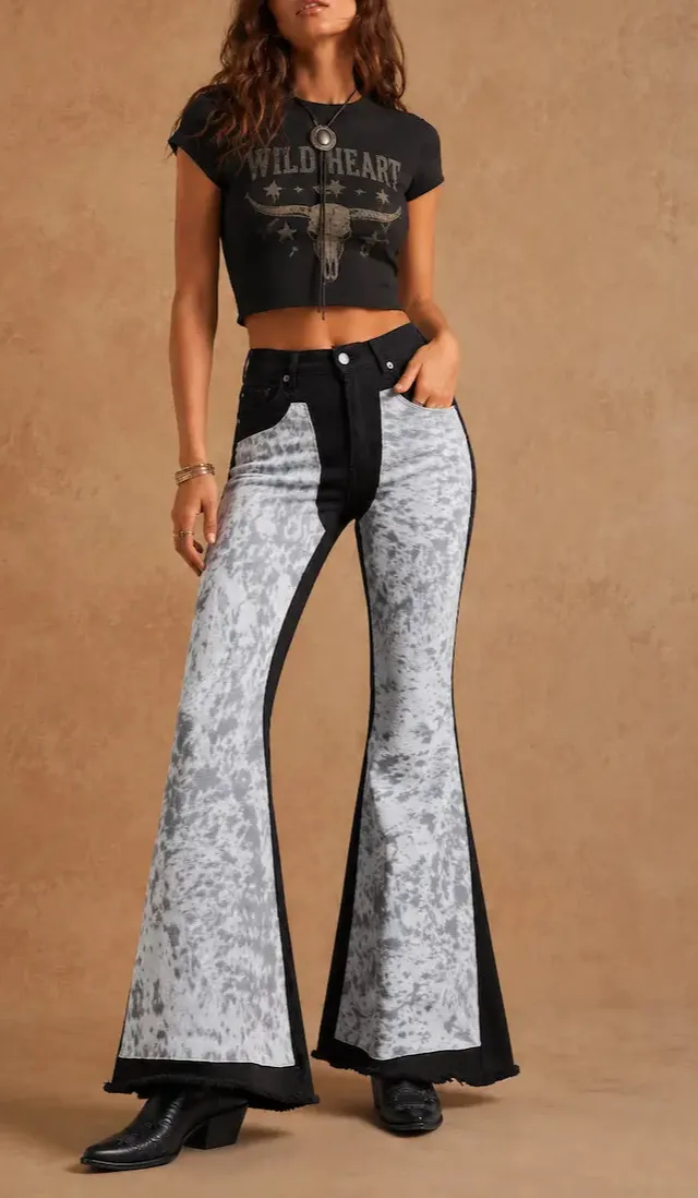 Western Style Bell Bottom Denim Jeans