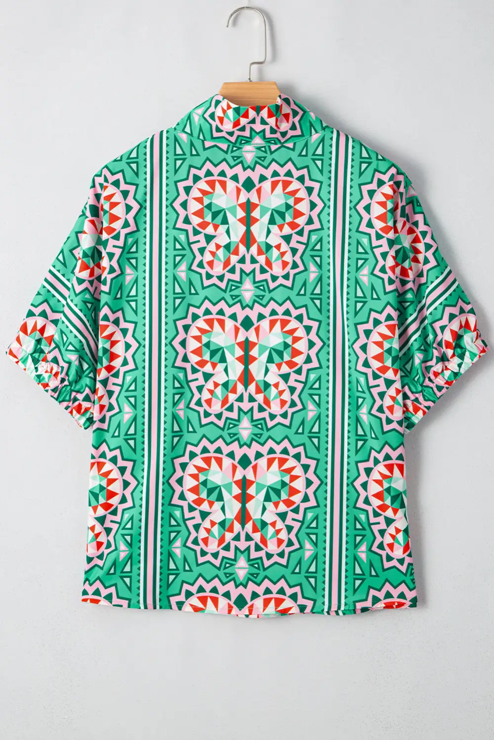 Striped Abstract Print V-Neck Blouse