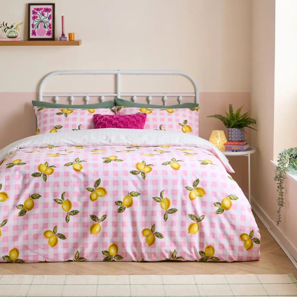 Reversible Gingham Check Cotton Duvet Cover Set