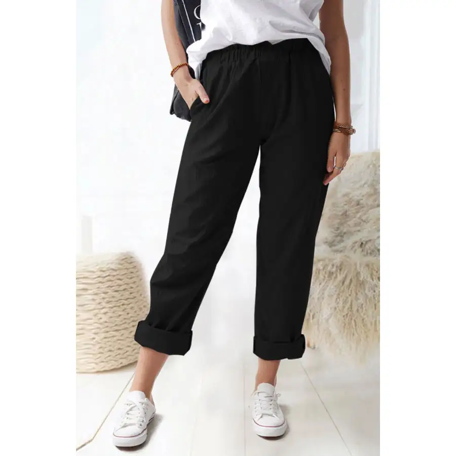 Paperbag Waist Pull on Pants with Pockets