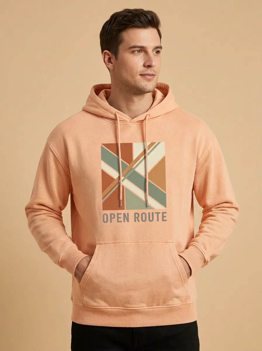 Men's Open Route Geometric Pattern Print Hoodie