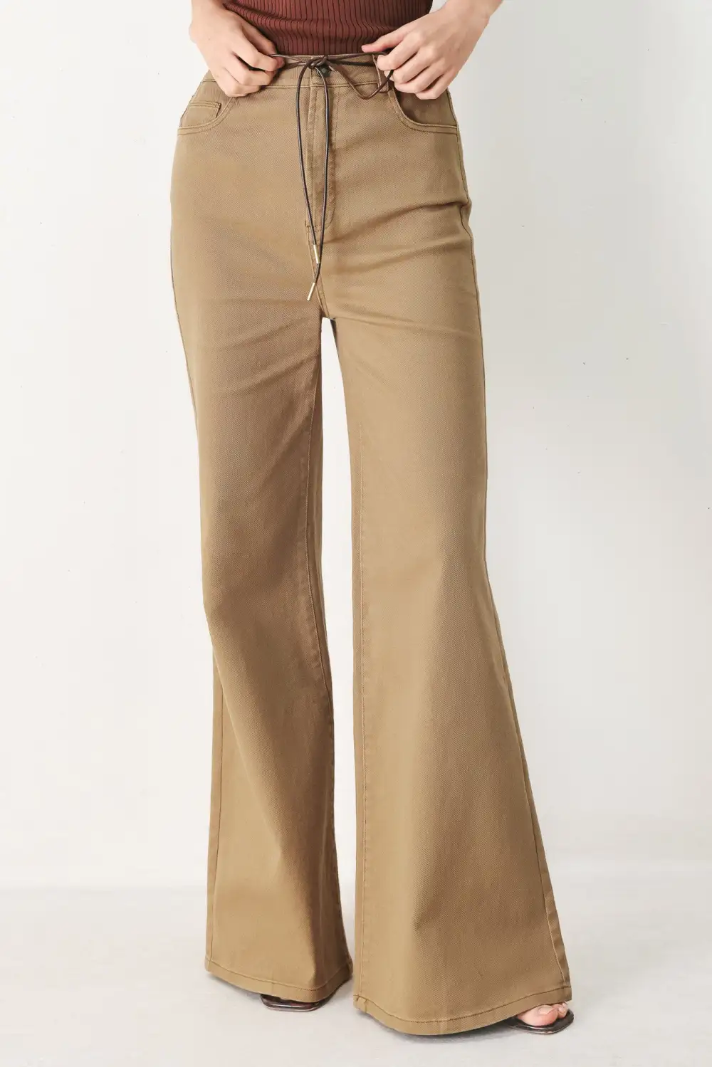 Sequin Wide Leg Relaxed Fit Belted Pants