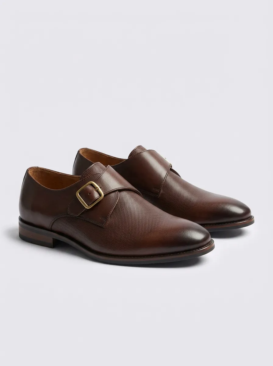 Men's Textured Leather Single Monk Strap Dress Shoes