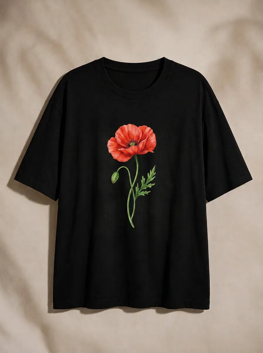 Unisex Botanical Flower Lover Red Poppy Printed T-shirt