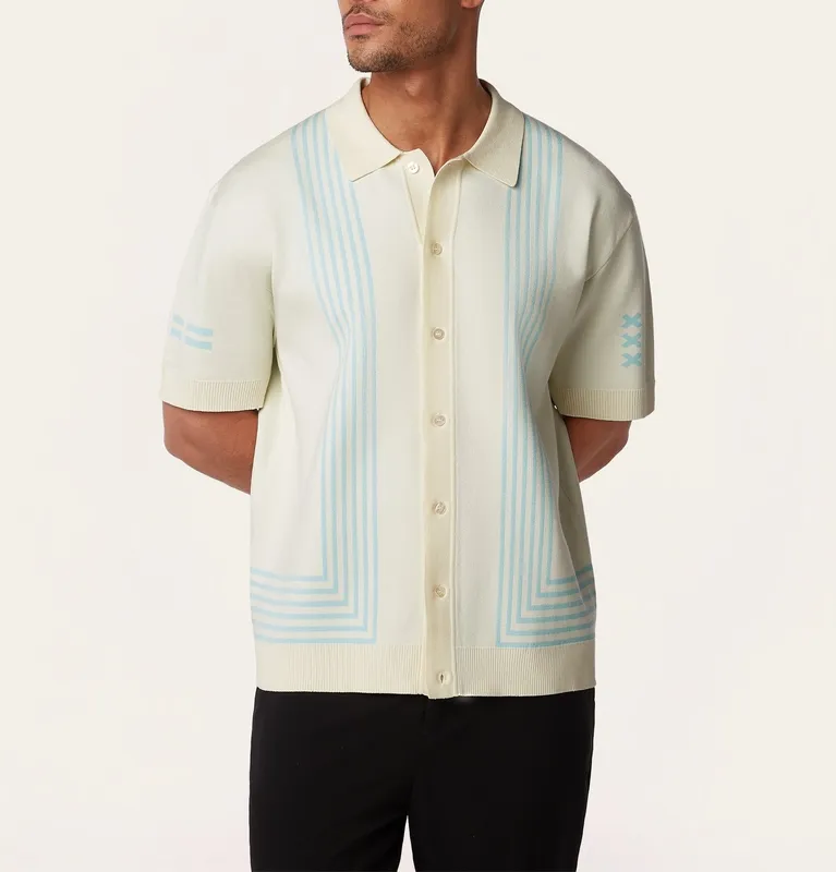 Jacquard Short Sleeve Shirt Off White / Light Blue