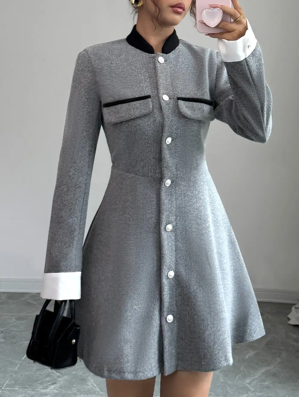 Contrast Collar Tweed Mini Dress