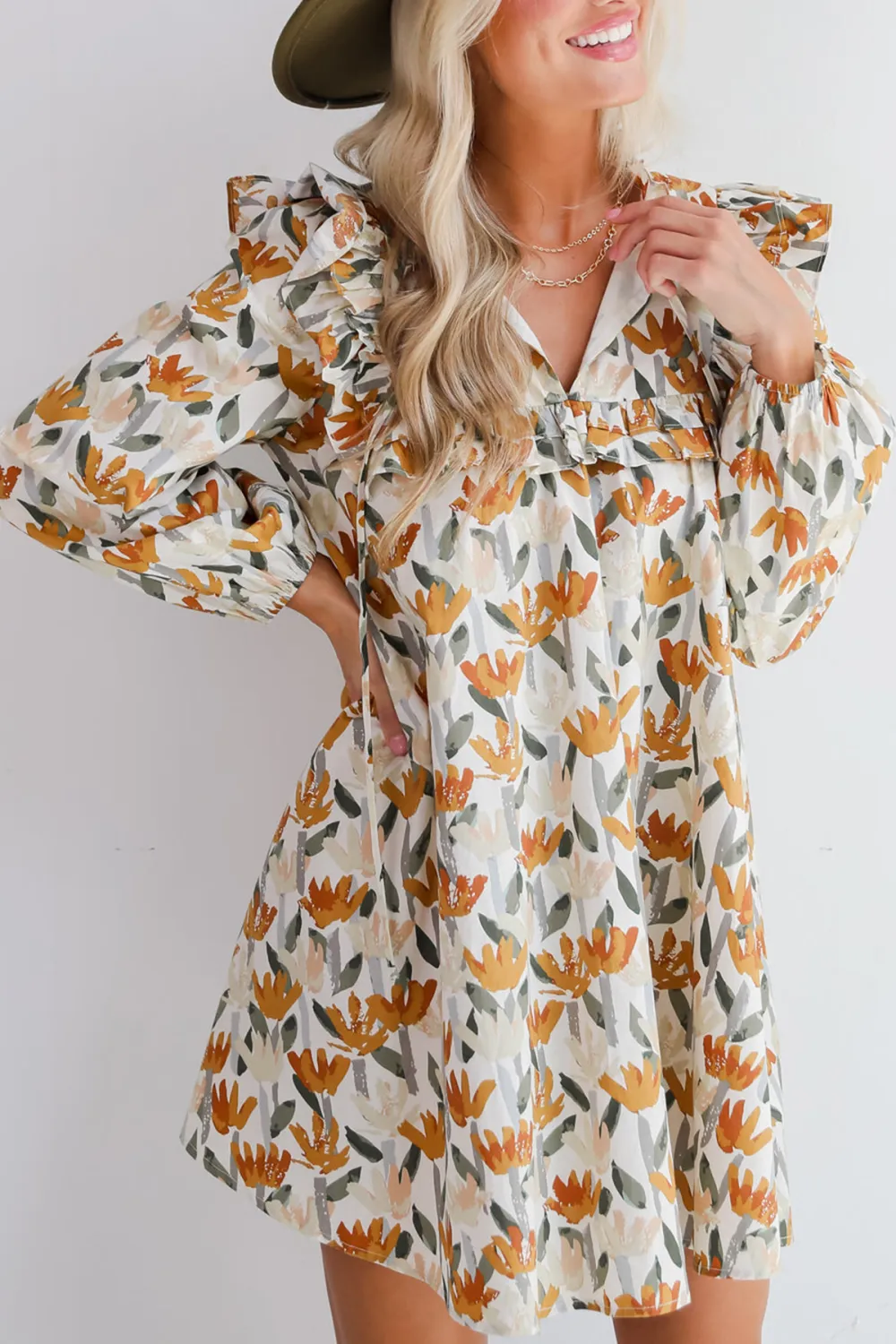 Cream Floral Mini Dress