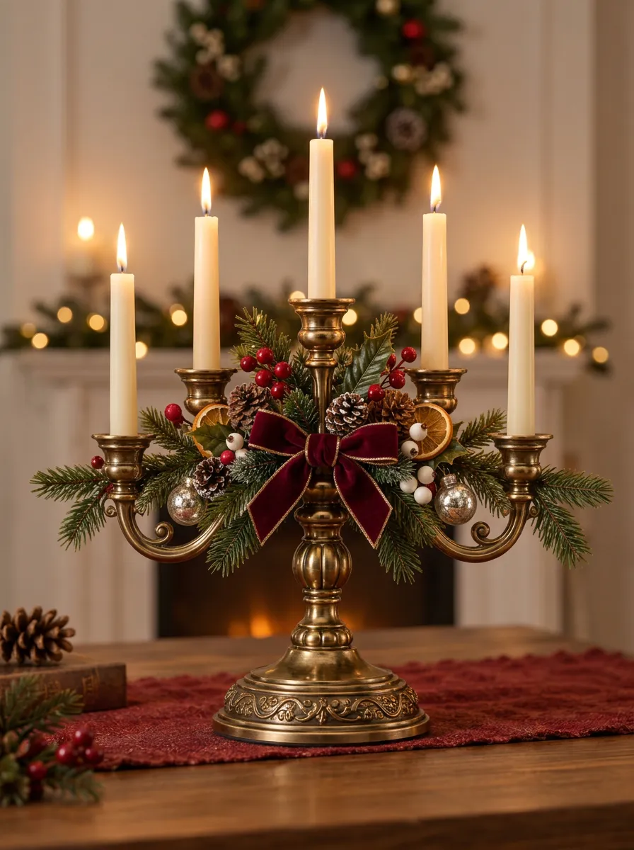 Festive Pinecone Berry Printed Candelabra