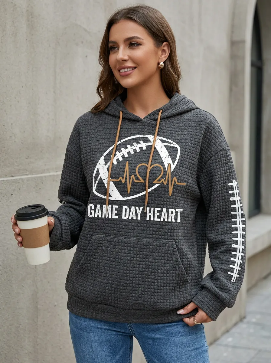 Women's Distinctive Gridiron Heart Ball Game Day Graphic Hoodie