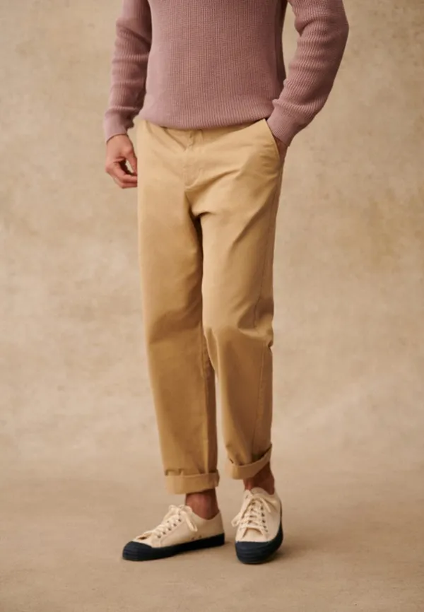 Beige Pleated High Waist Straight Leg Trousers