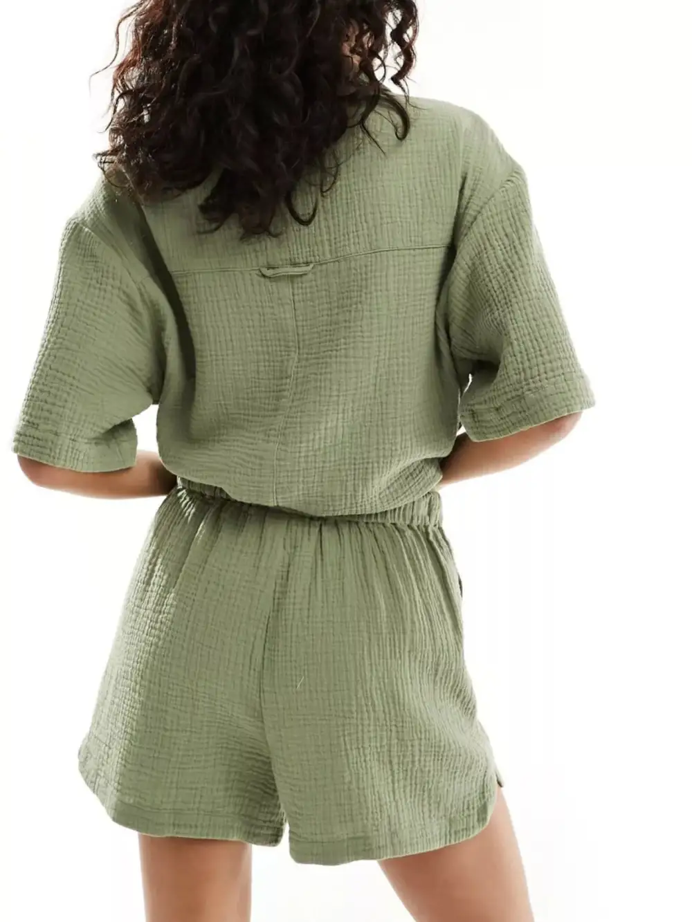 Relaxed Fit Button Up Shirt Shorts Set