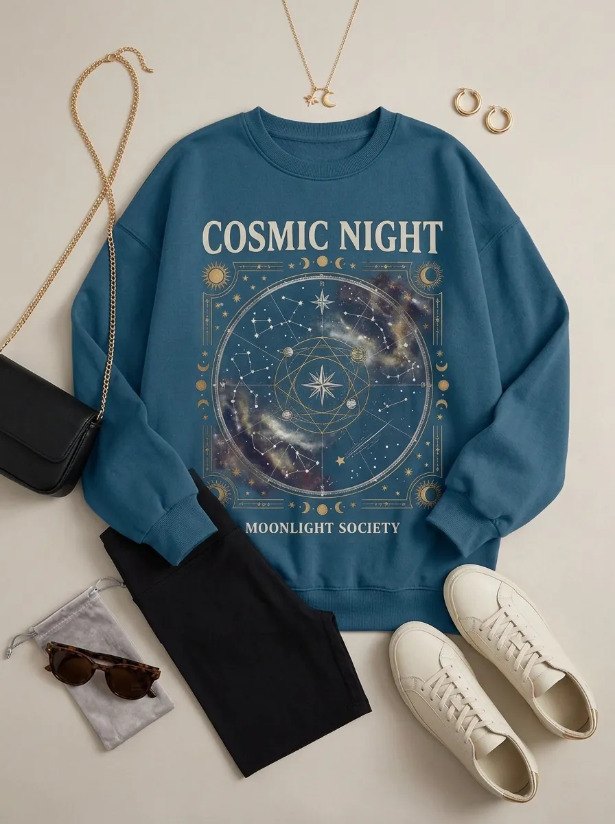 Women's Cosmic Night Astrology Constellation Printed T-shirt
