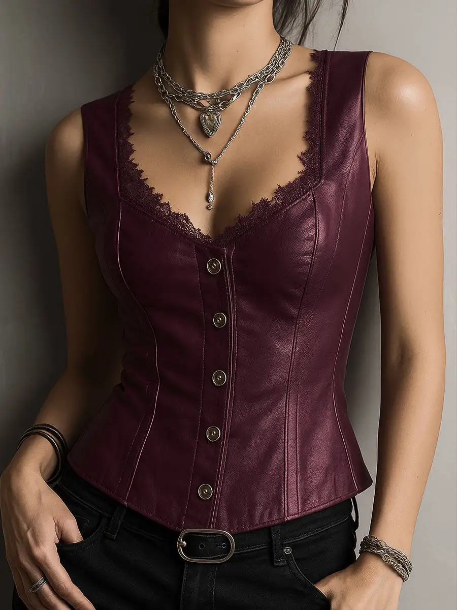 Leather Lace Boho Vest