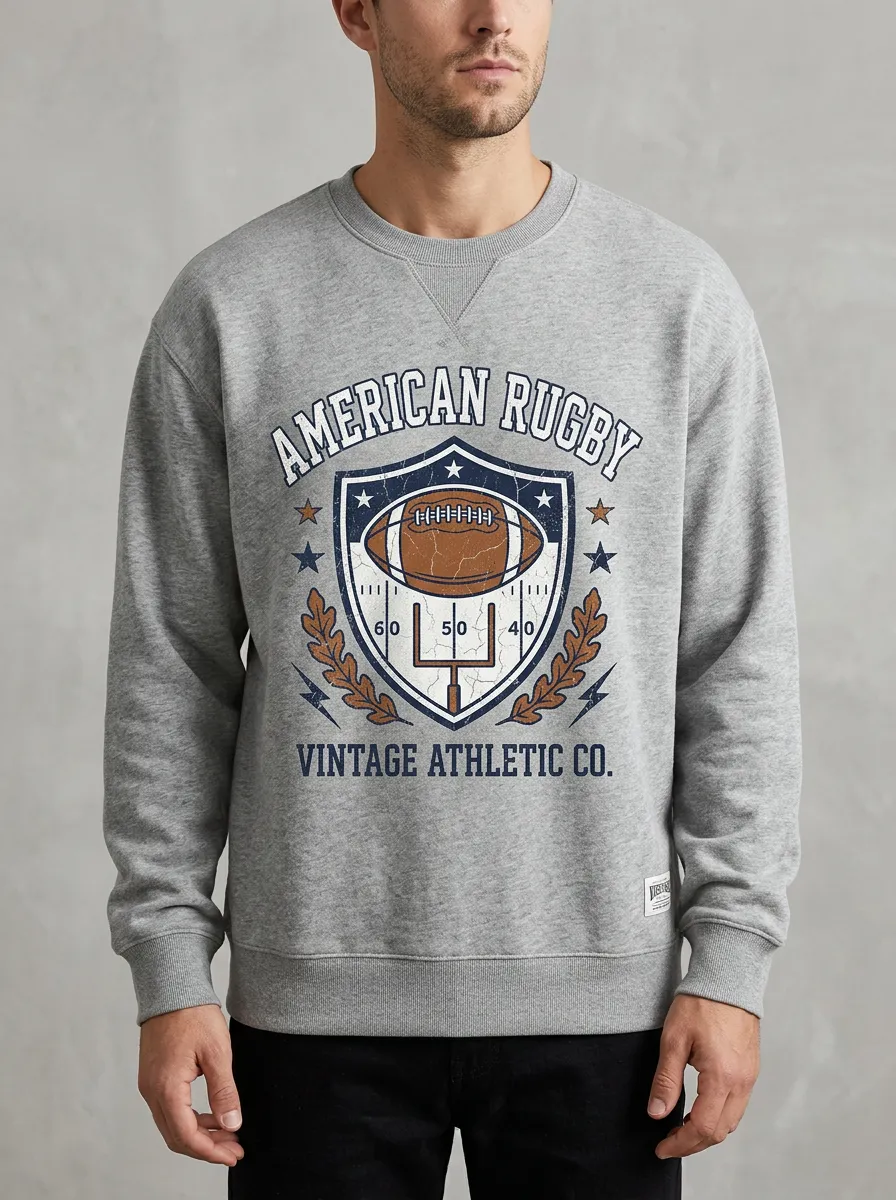 Men's American Rugby Vintage Athletic Shield Printed Sweatshirt