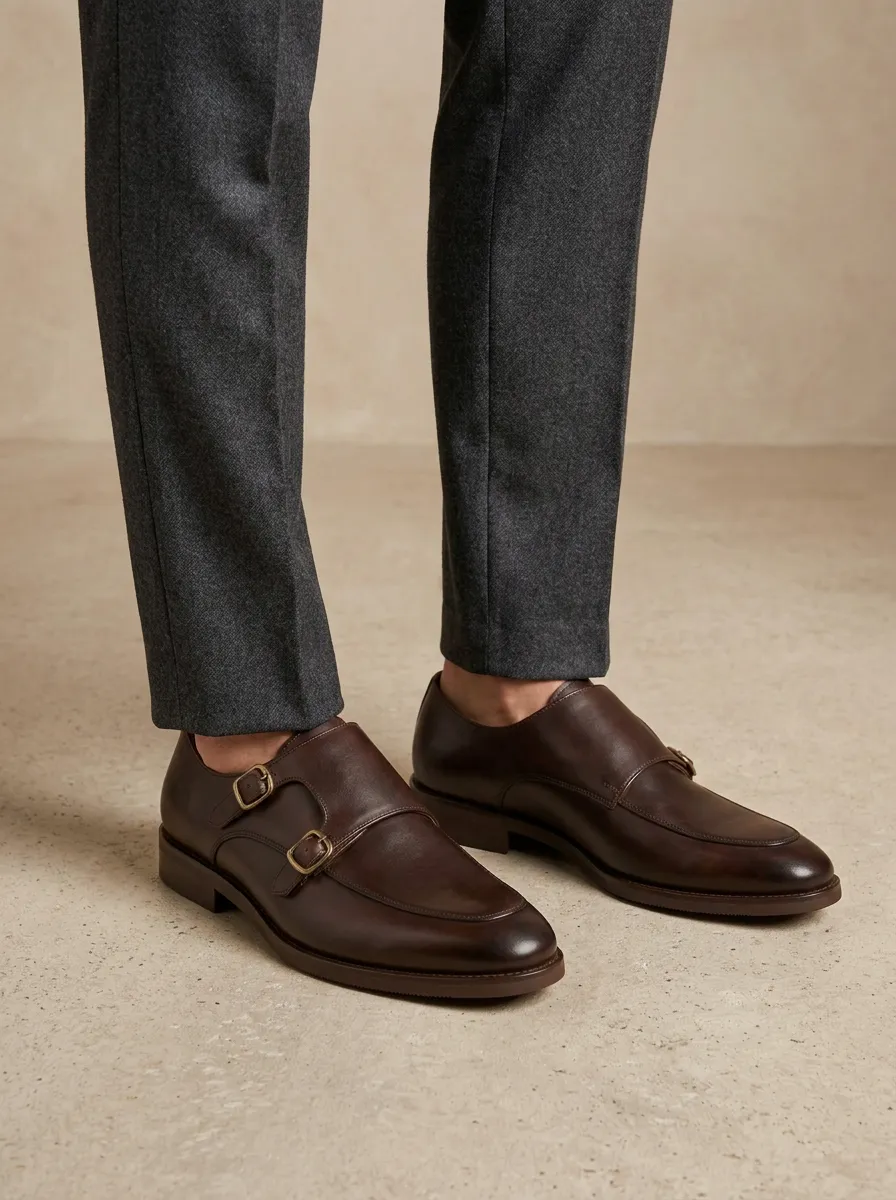 Men's Formal Business Leather Double Monk Strap Shoes