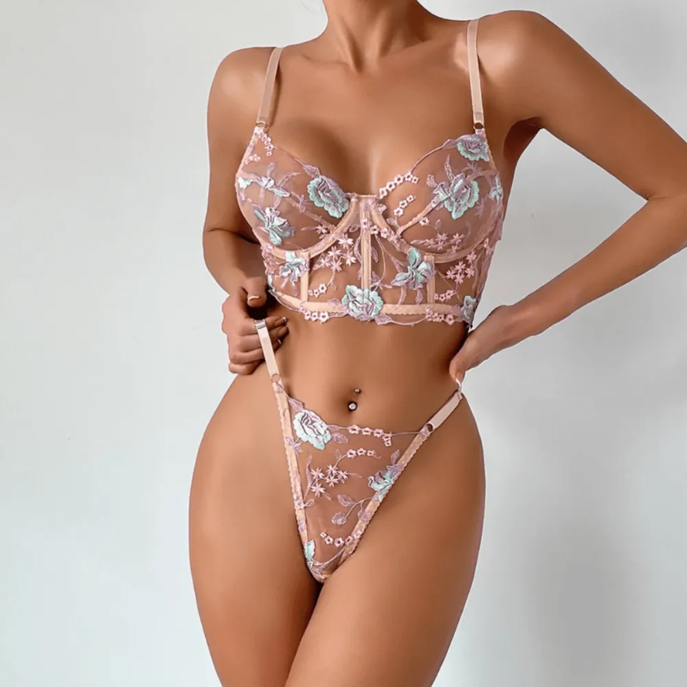 Floral Sheer Corset Lingerie Set
