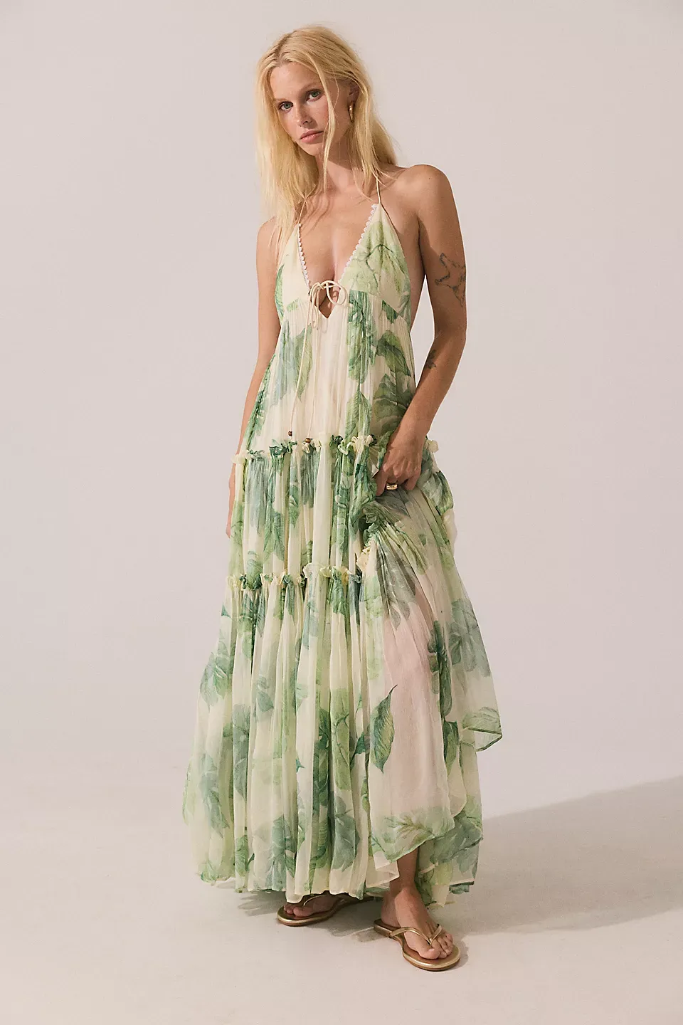 Sophia Print Halter Vacation Maxi Dress