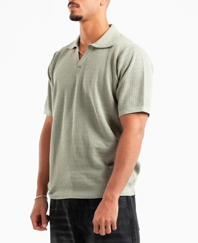 Mint Wavy Texture Knit Polo
