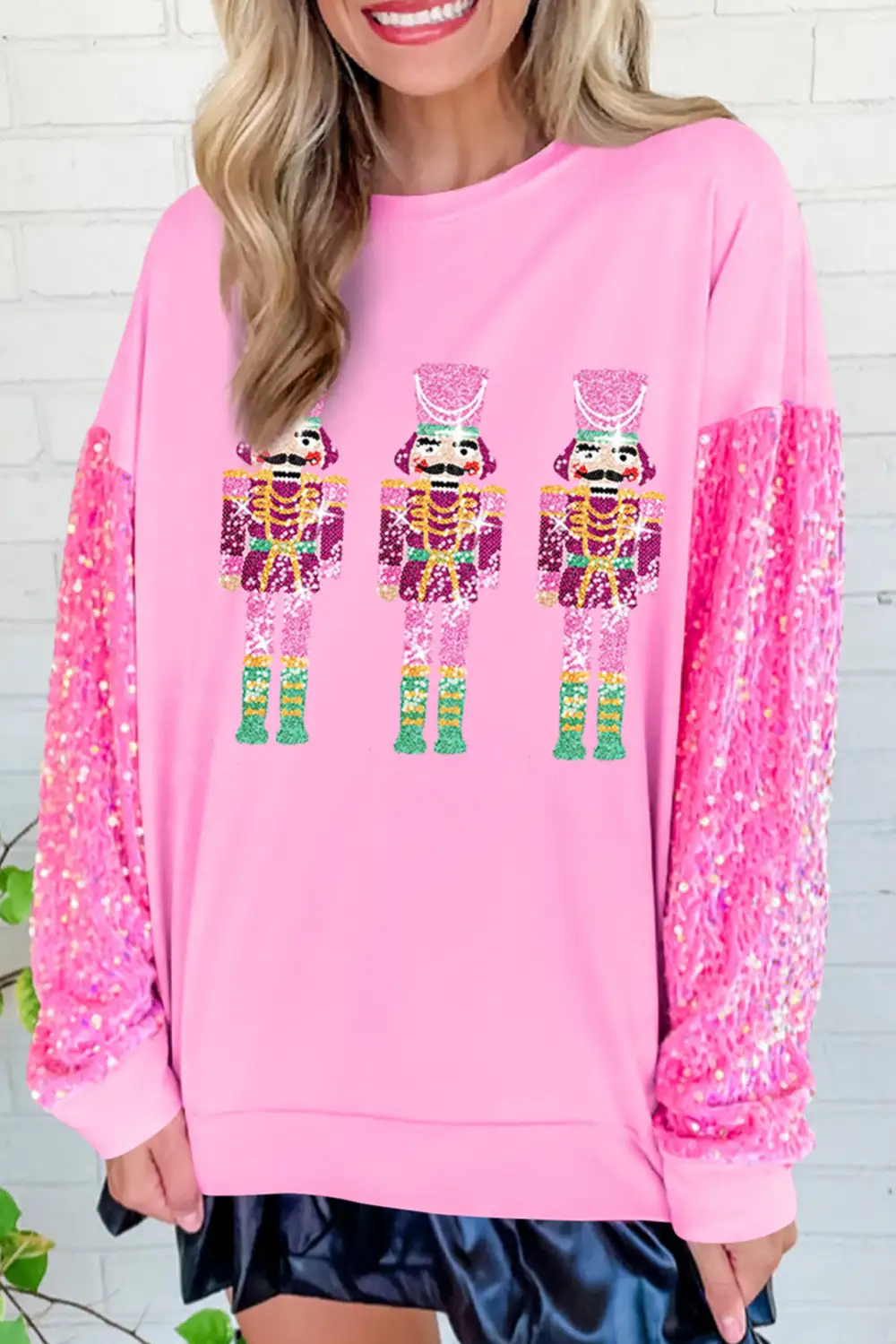 Graphic Sequin Sleeve Sweatshirt