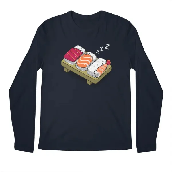 Men's Cartoon Fun Sushi Print Round Neck Long-Sleeved T-Shirt