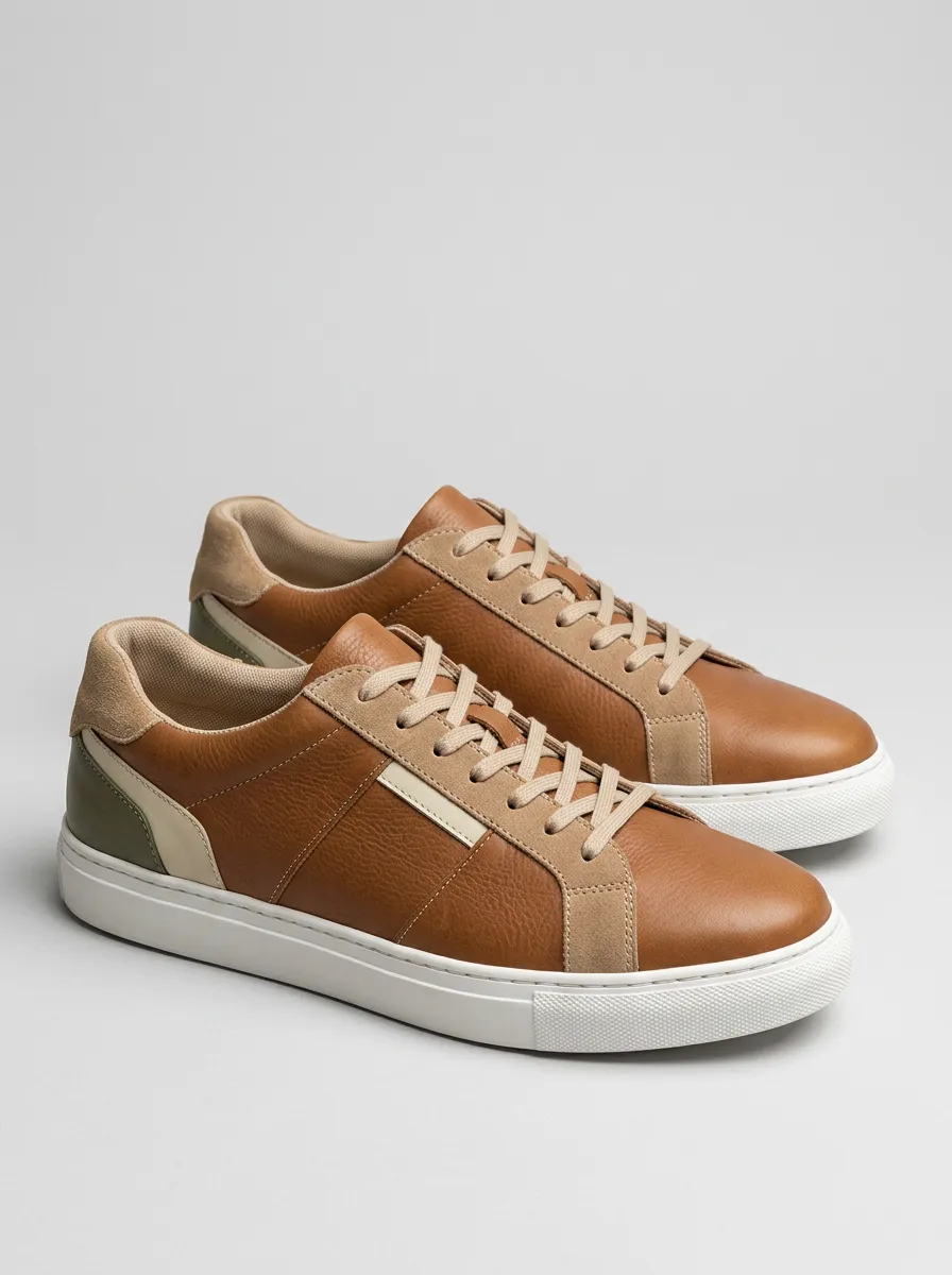 Men's Casual Fashion Leather Suede Paneled Sneakers