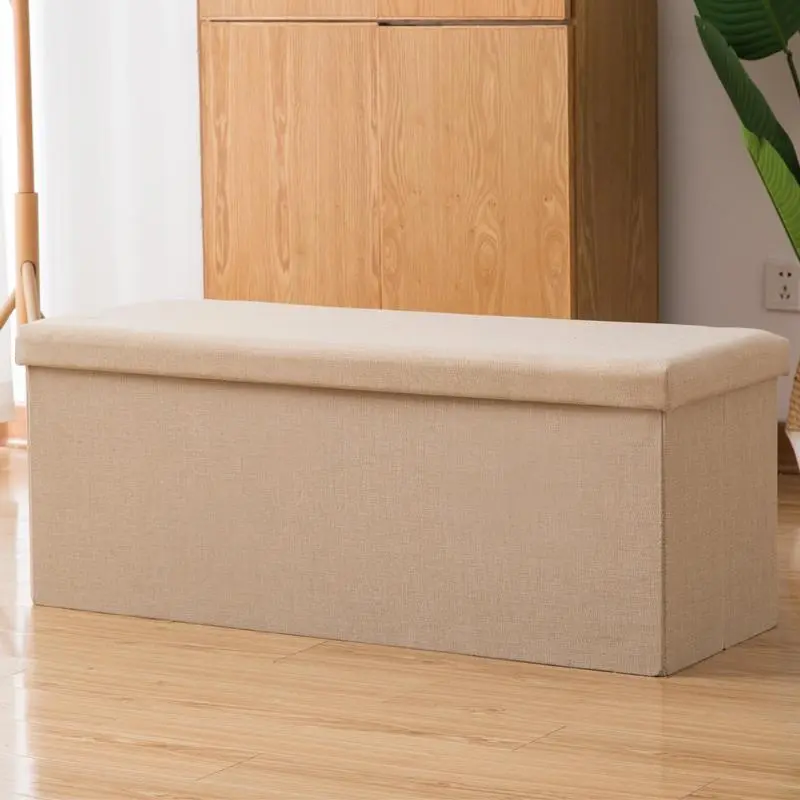 Lidded Rectangular Cotton Fabric Ottoman Laundry Hamper