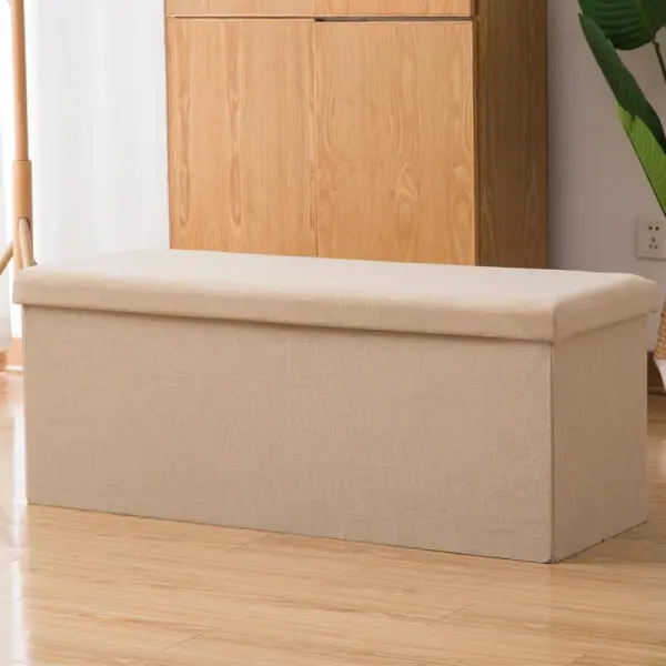 Lidded Rectangular Cotton Fabric Ottoman Laundry Hamper