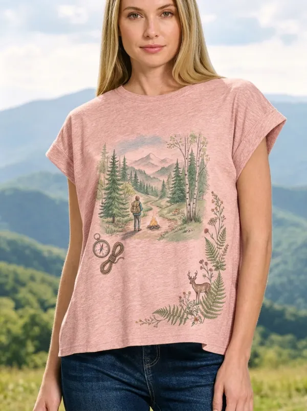 Women's Hiking Nature Lover Forest Camping Printed T-shirt