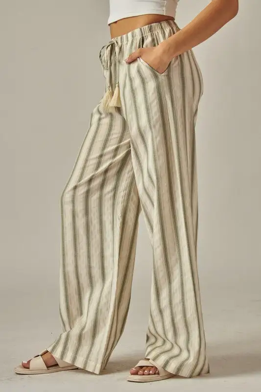 Striped Cotton Wide Leg Pants