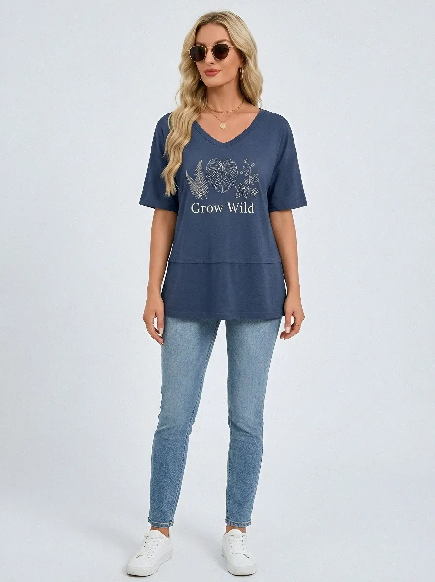 Women's Nature Lover Grow Wild Botanical Printed T-shirt