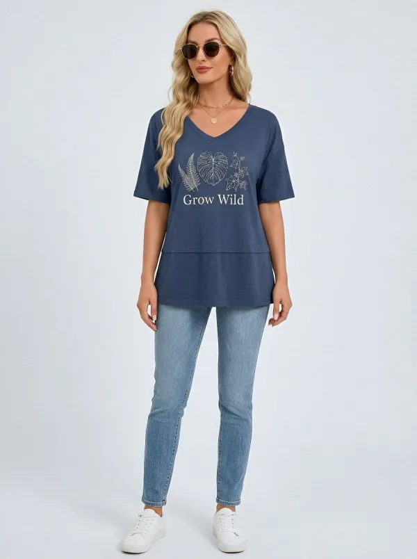 Women's Nature Lover Grow Wild Botanical Printed T-shirt