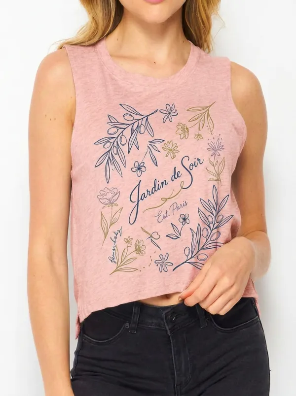 Women's Paris Floral Jardin de Soir Printed Crop Tank Top