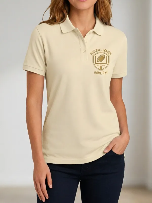 Women's Football Season Game Day Shield Printed Polo Shirt