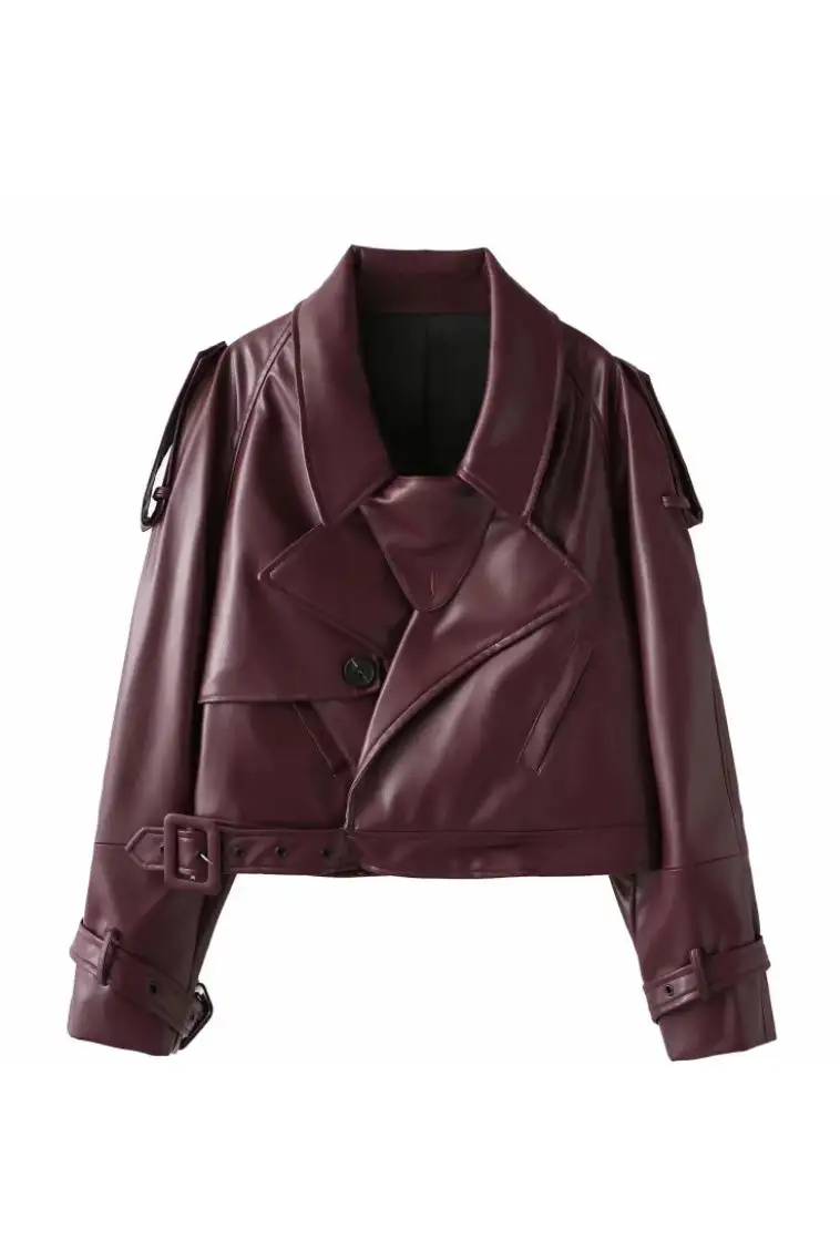 Cropped Leather Textured Jacket