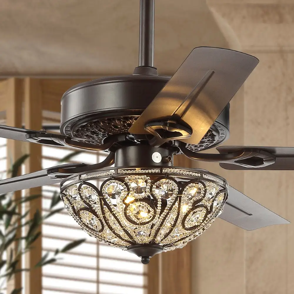 Triple-Light Wrought Iron LED Ceiling Fan With Remote