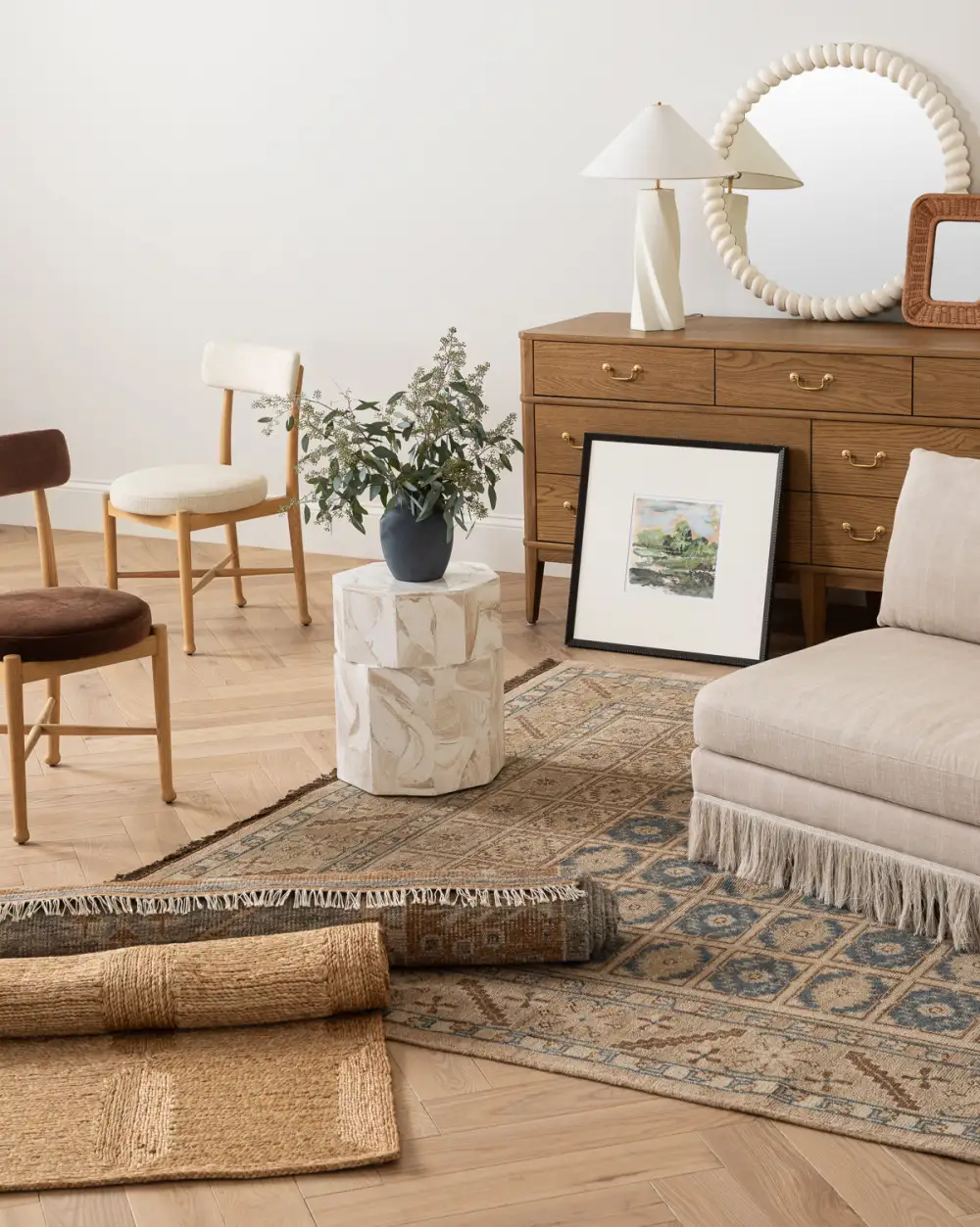Bordered Durable-Weave Hand-Knotted Wool Area Rug